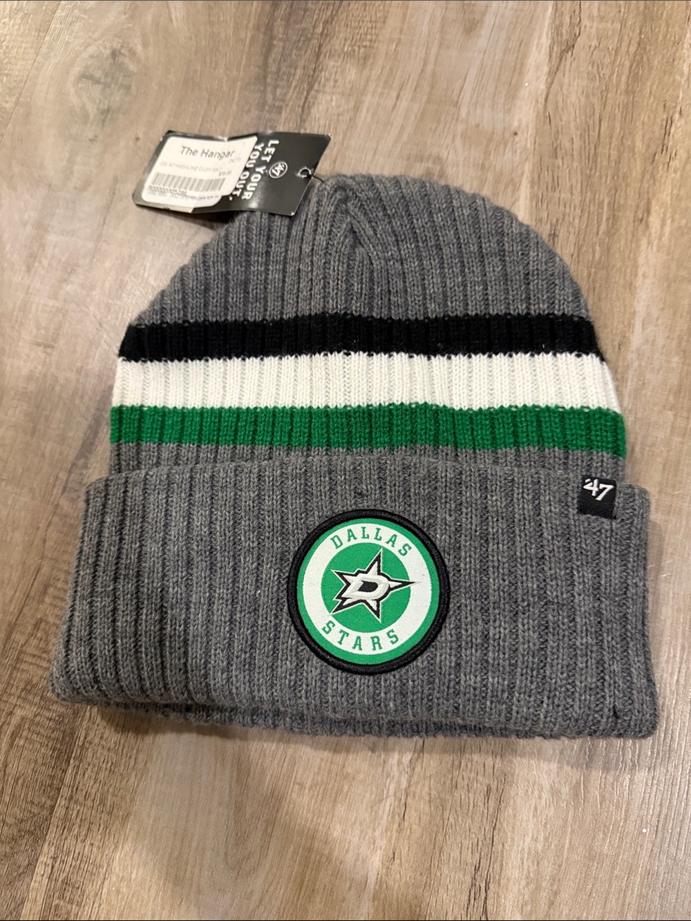 '47 Dallas Stars Gray Beanie with Green & Black Stripes